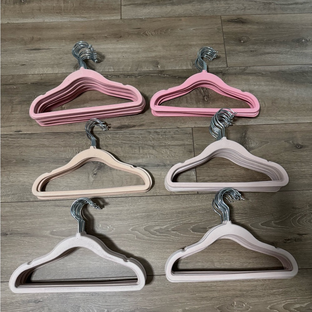 Set of 73 Pink and Beige Velvet Kids Hangers